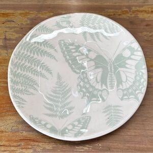 Pier 1 Ironstone Butterfly & Fern Mint Green & White Small Side Plate Size 6”